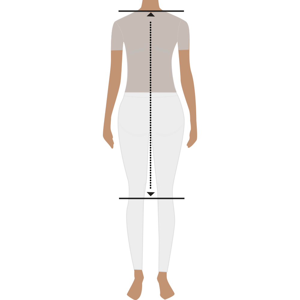 Digital illustration indicating how to measure the back length of the tailcoat for the JuulC size guide
