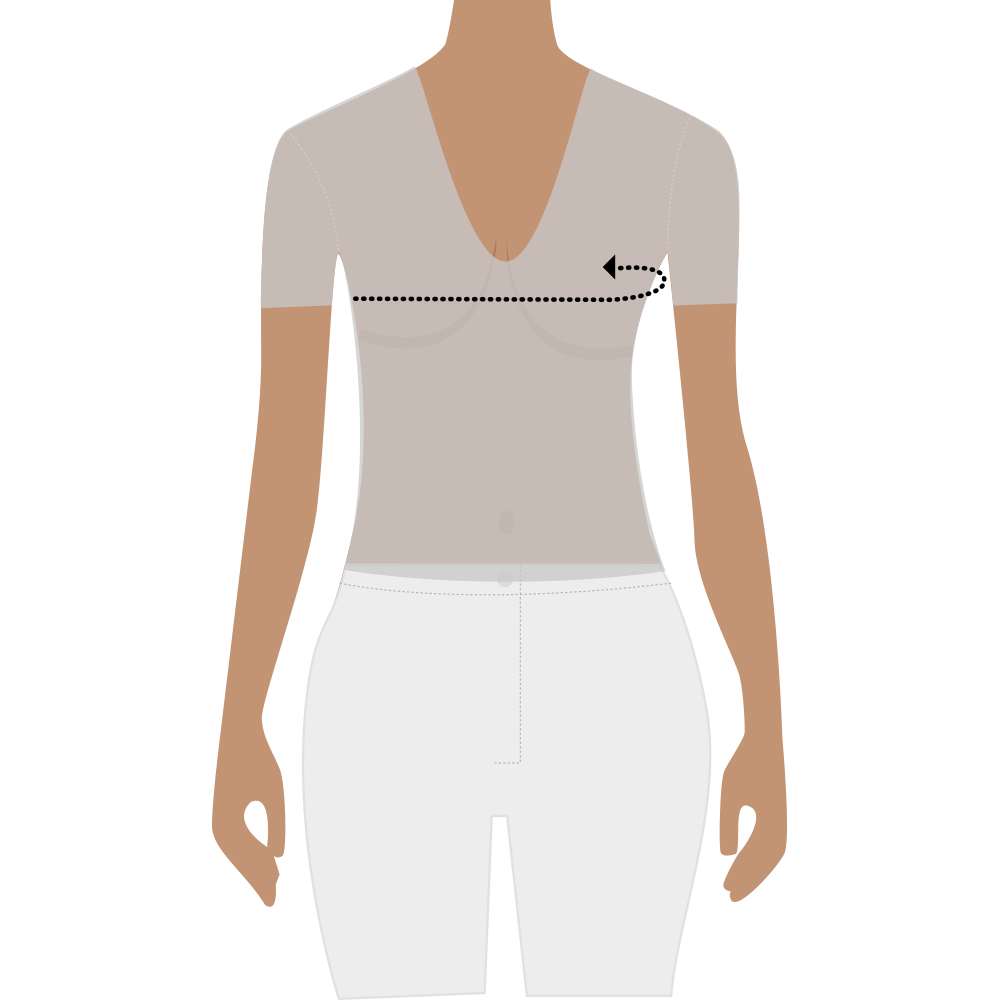 Digital illustration indicating how to measure the chest circumference for the JuulC show jacket size guide